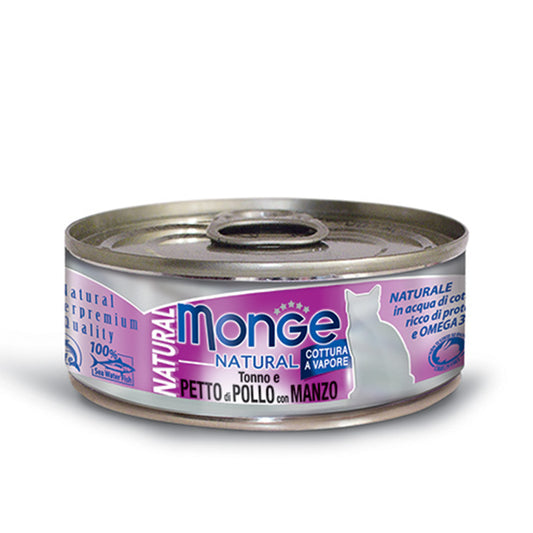MONGE NATURAL TUNA CHICKEN & BEEF 80g WET CAT FOOD